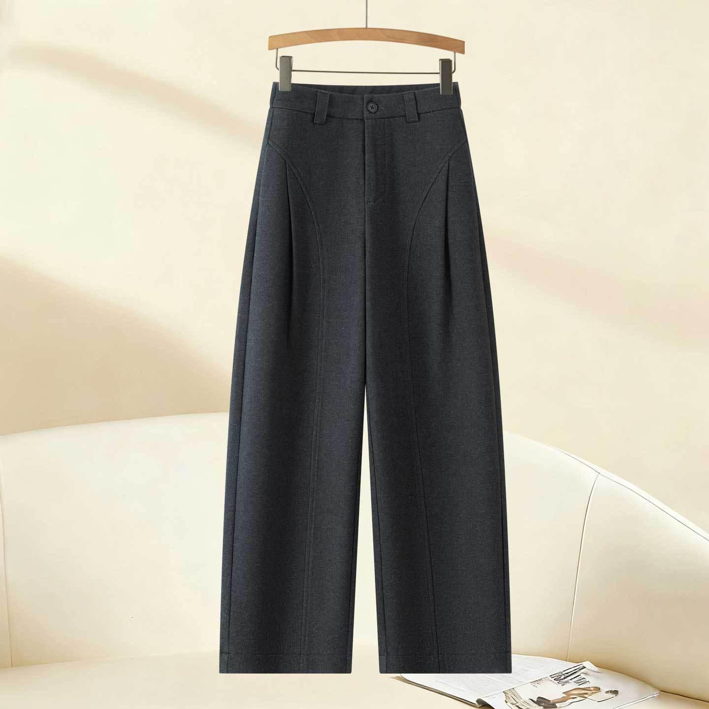 

Women s 2025 Autumn/Winter Curved Leg Woolen Pants - Soft, Casual, Loose, Slimming Wide-Leg. 26/S (85-95 Jin)