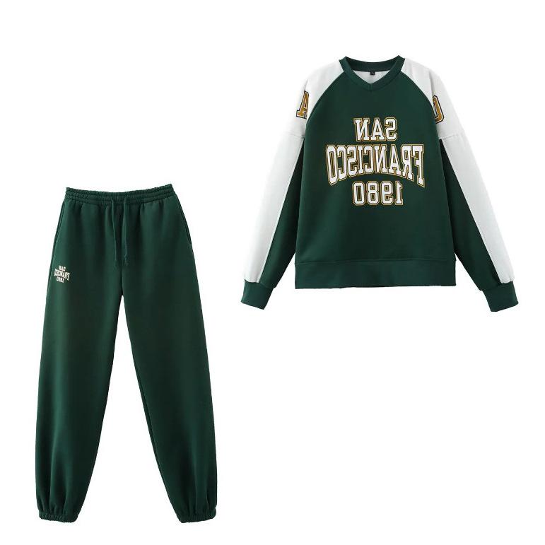 

TAOP&ZA Women s Round Neck Letter Print Sweatshirt & Sweatpants - Early Spring Collection M