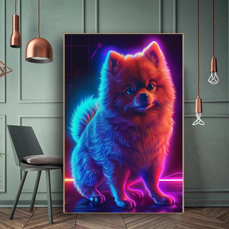 Interessantes Tier-Spieler-Poster Brillanter Neon-Effekt Panda Hund Gamer-Drucke Leinwand Wandbilder Heim Wohnzimmer Dekor