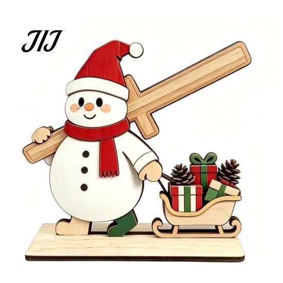 DIY Spliced Wooden Craft Christmas Tabletop Ornament, Cute Elk/Santa Claus/Snowman Desktop Rustic Elk Santa Snowman Ornaments Decorations for