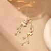 New Light Luxury Three Leaf Clover Ear Buckle with Advanced Sense Cat Eye Stone Tassel Unique Four Leaf Clover Earrings