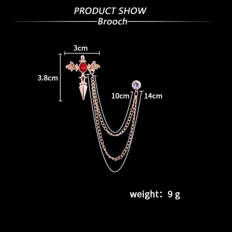 Korean Cross Rhinestone Brooch for Women and Men Tassel Chain Badge Shirt Collar Pins Badge Fashion Jewelry Accessory