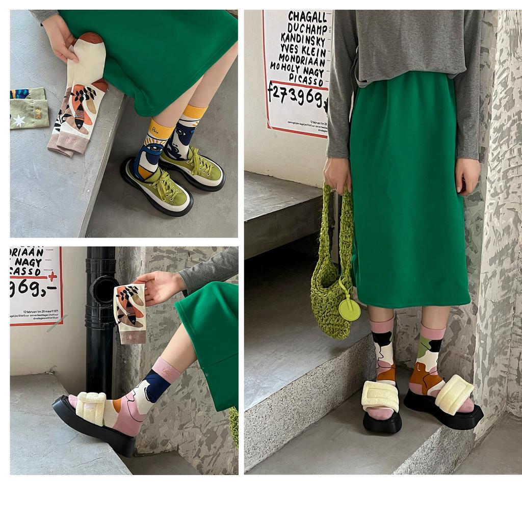 High Crew Length Ankle Couple Set A [ETSMON] Socks, Women's Socks, Length, Unisex, Unique, Cute, Stylish, Christmas, Halloween, Matching, Cotton,