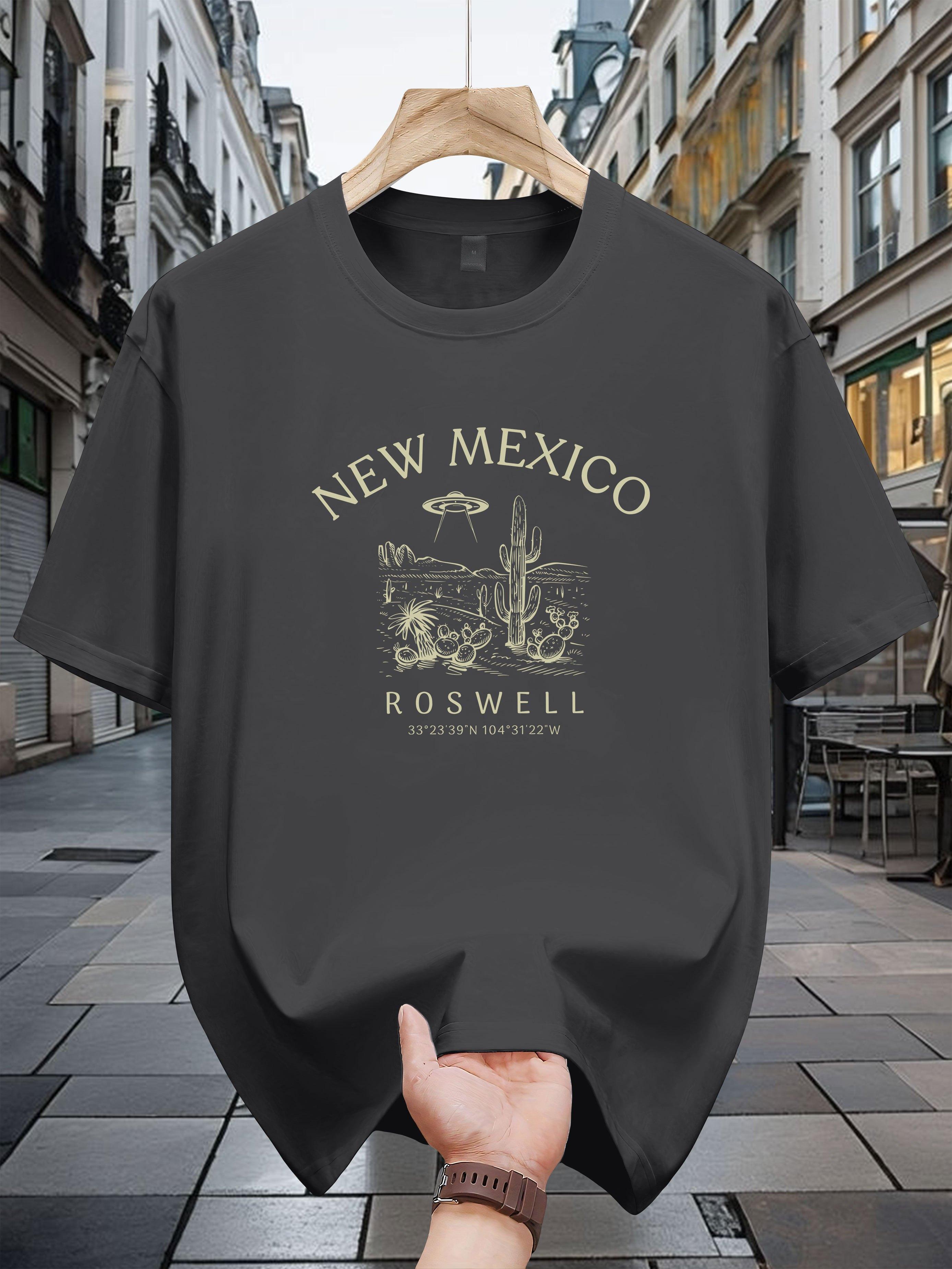New Mexico Roswell Graphic Tee - 100% Cotton Casual Crew Neck T-shirt with Desert Scene Print M