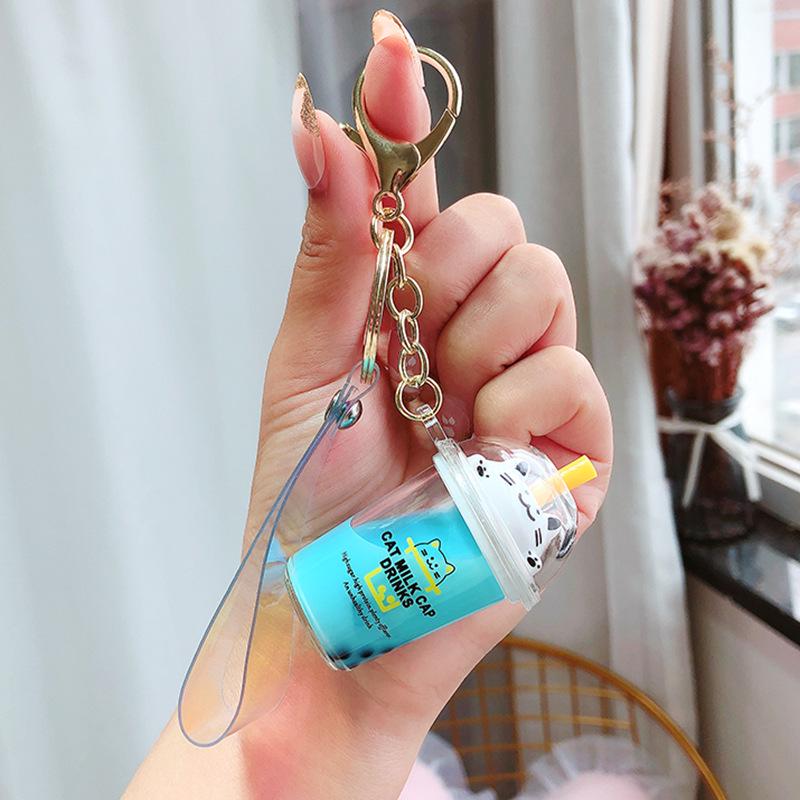 Cute Cartoon Cat and Milk Tea Keychain for Men and Women - Trendy Internet Celebrity Couples Pendant