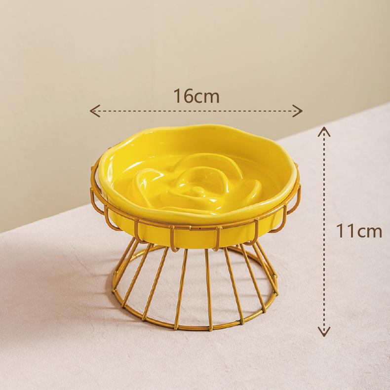 Ceramic Anti-Choke Slow Feeder Bowl with Neck Protection Stand for Small Dogs and Cats
