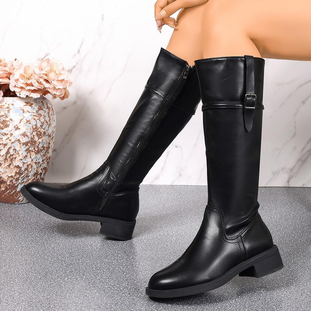 Fashion Autumn Winter Slip On Women Knee-High Boots Fashion Low Heels Shoes Female Elegant Slim Knight Booties