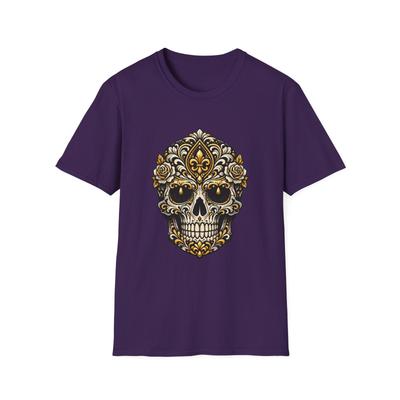 T-shirt Unisex Softstyle Crâne Orné Floral Gothique Doré Baroque Élégant
