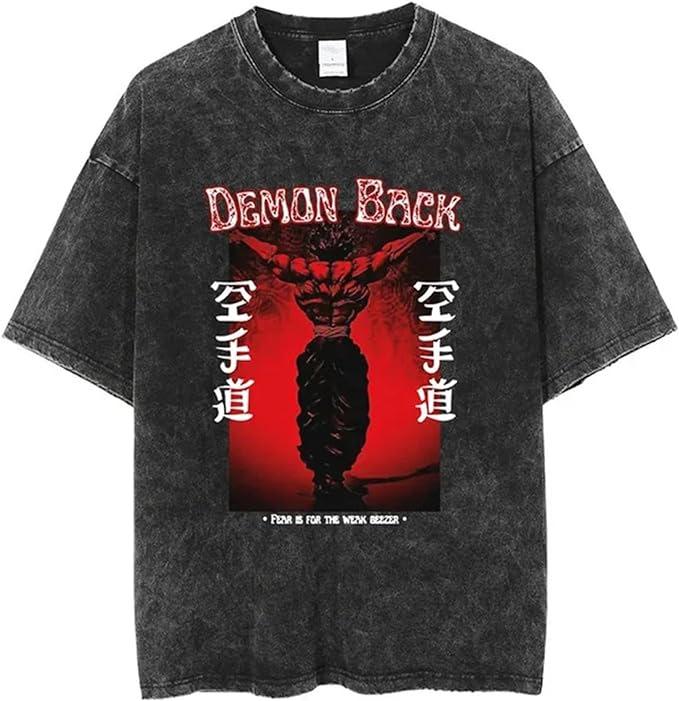 Manga Vintage Washed Oversized T-shirt Japanese Anime Baki Graphic T Shirt Cotton Short Sleeves Tees Tops Men Women Clothing