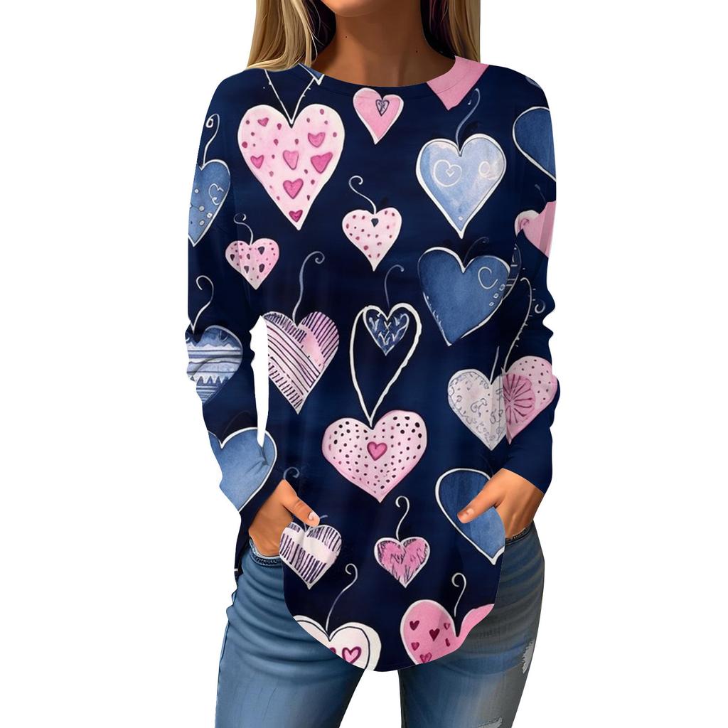 Modisches, lässiges, langärmliges Oberteil mit Rundhalsausschnitt und Aufdruck für Damen