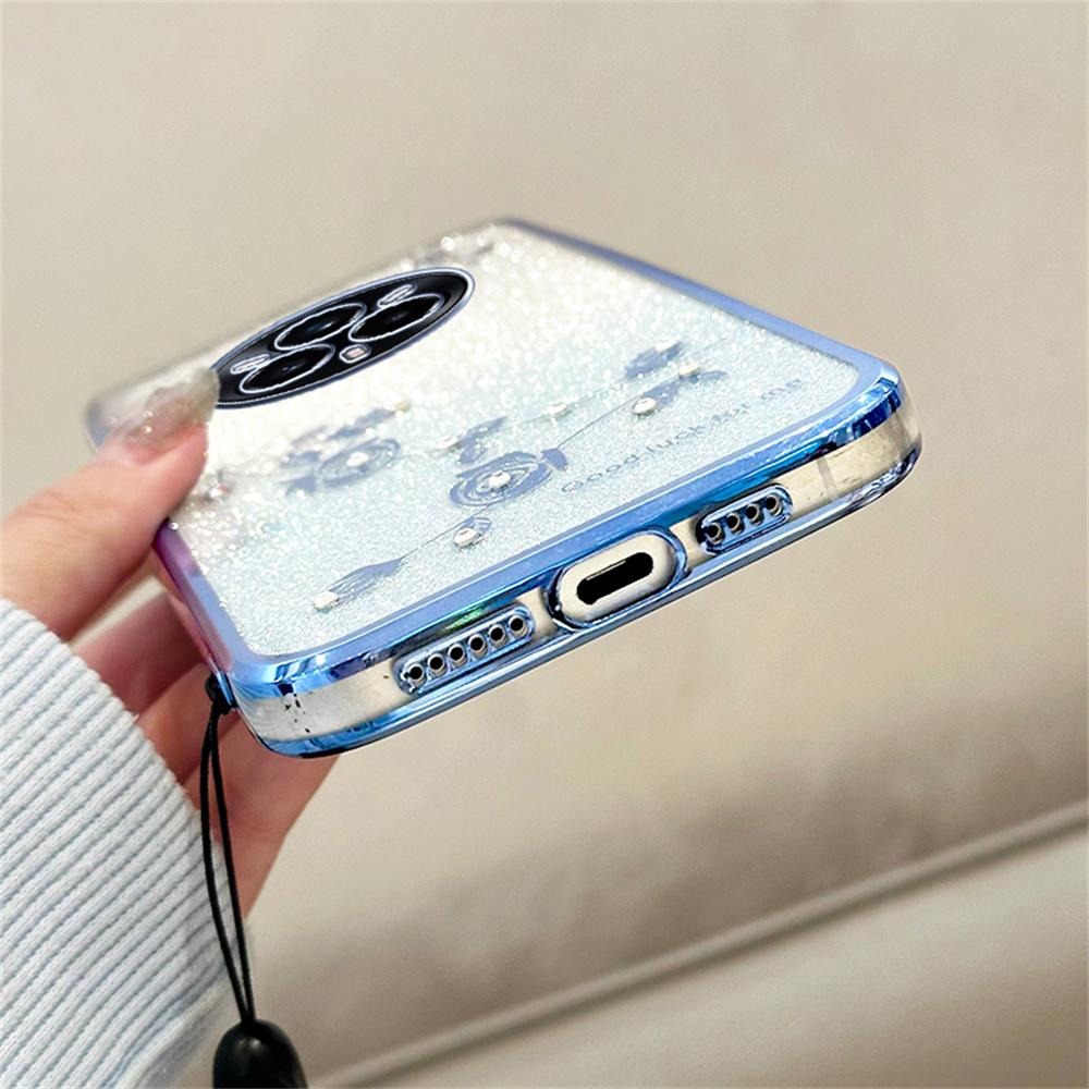 KADEM For Realme 14 Pro 5G Case Flower Pattern TPU Gradient Phone Cover with Lanyards