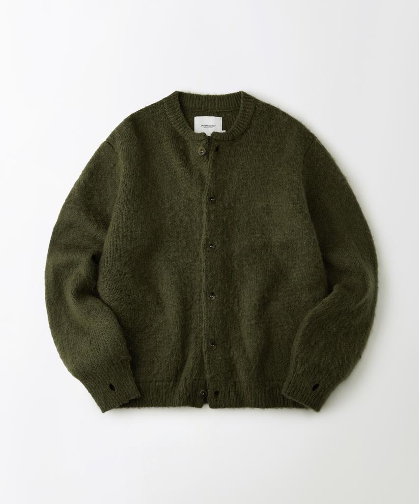 Outstanding Brushed Wool Round Neck Cardigan_Melange Olive