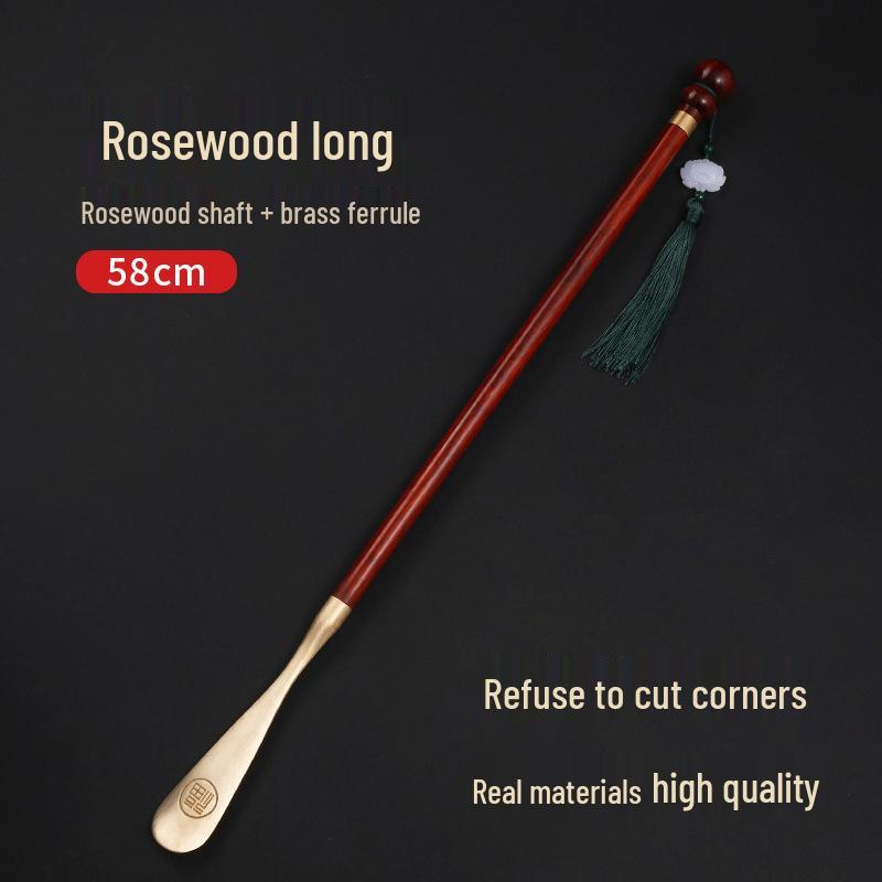 Pterocarpus Santalinus Premium Brass Shoehorn with Long Handle - Easy Lift for Pregnant Women