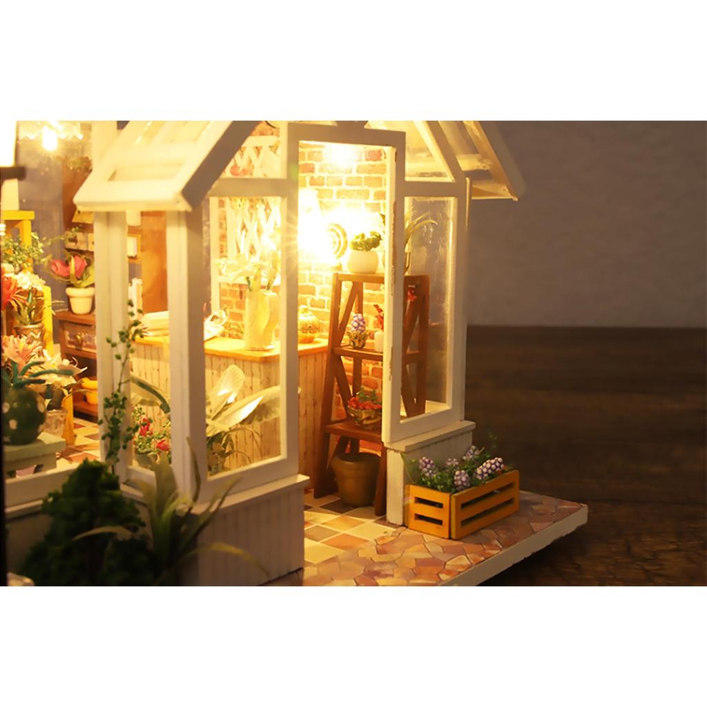 Sosa Florist Romantic DIY Dollhouse Kit, Miniature Collection for Beginners, Includes Acrylic Case (M-009)