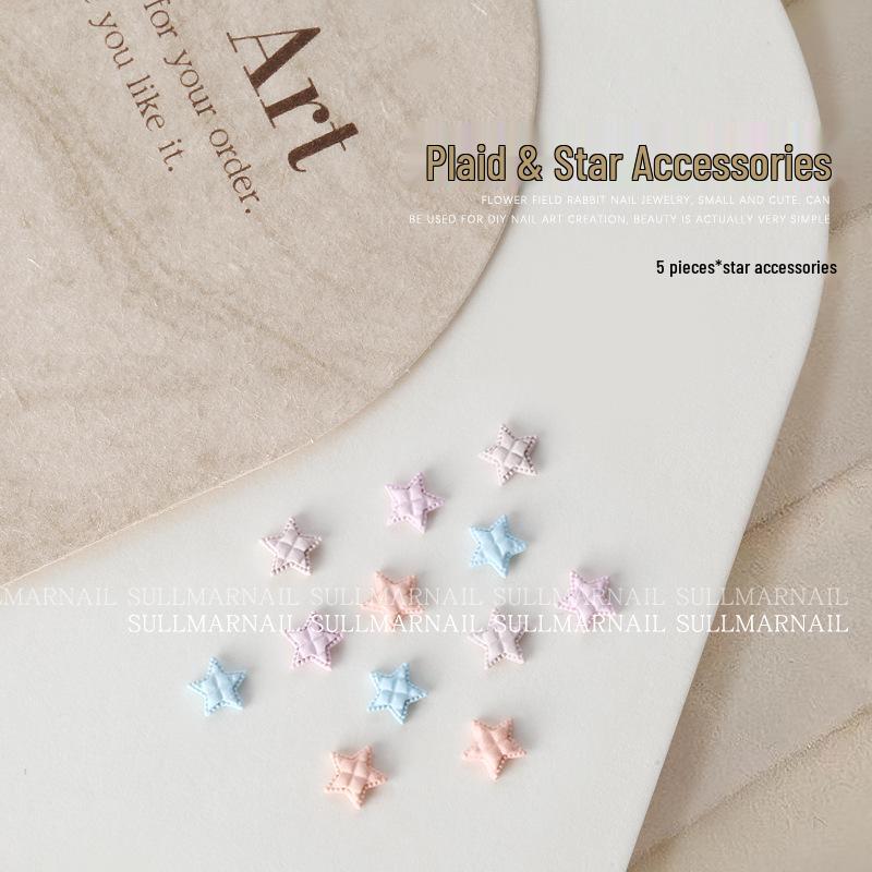 

Nail Art Metal Checkered Stars: 5-Piece Mini Flat Bottom Five-Pointed Decorations