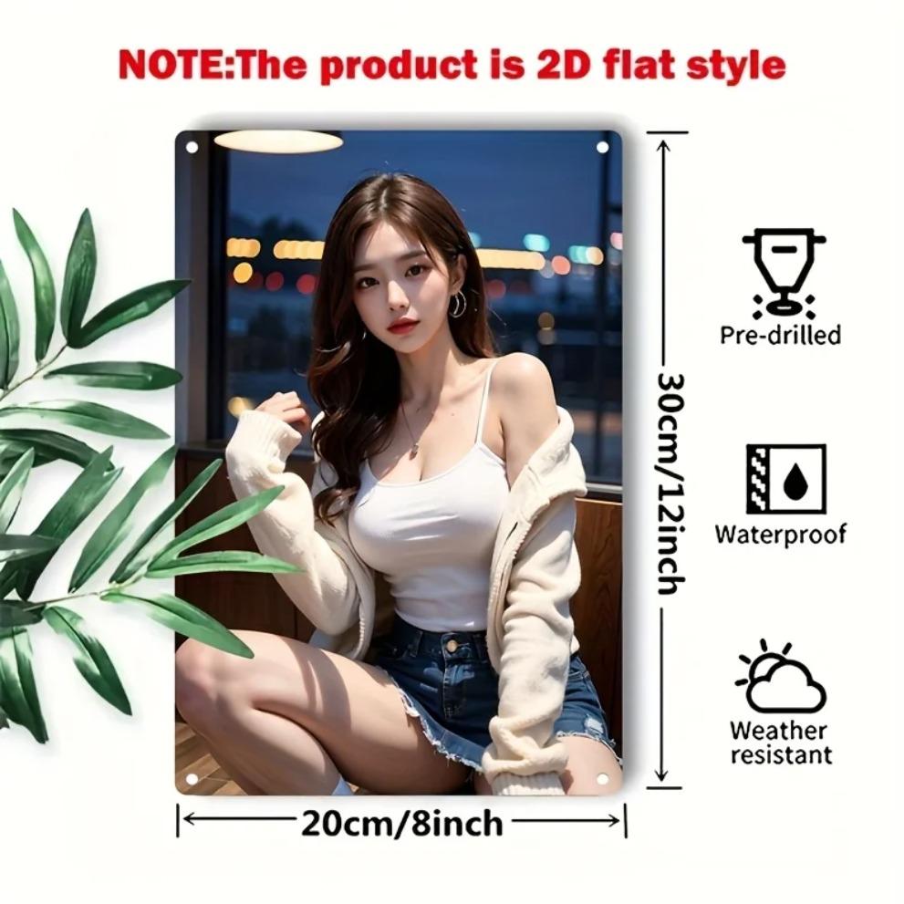 Korean Iron Wall Art Metal Face Poster, Minimalist 2D Decor for Room Cafe Bar, Easy Mounting