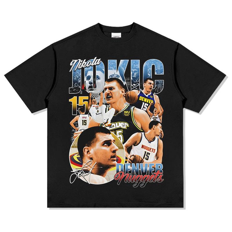 New Nikola Jokic Black / White T-Shirt Crew Neck Cotton T-shirt Men and Women Basketball Fan Short-sleeved Top Ins Y2k Hot Sell