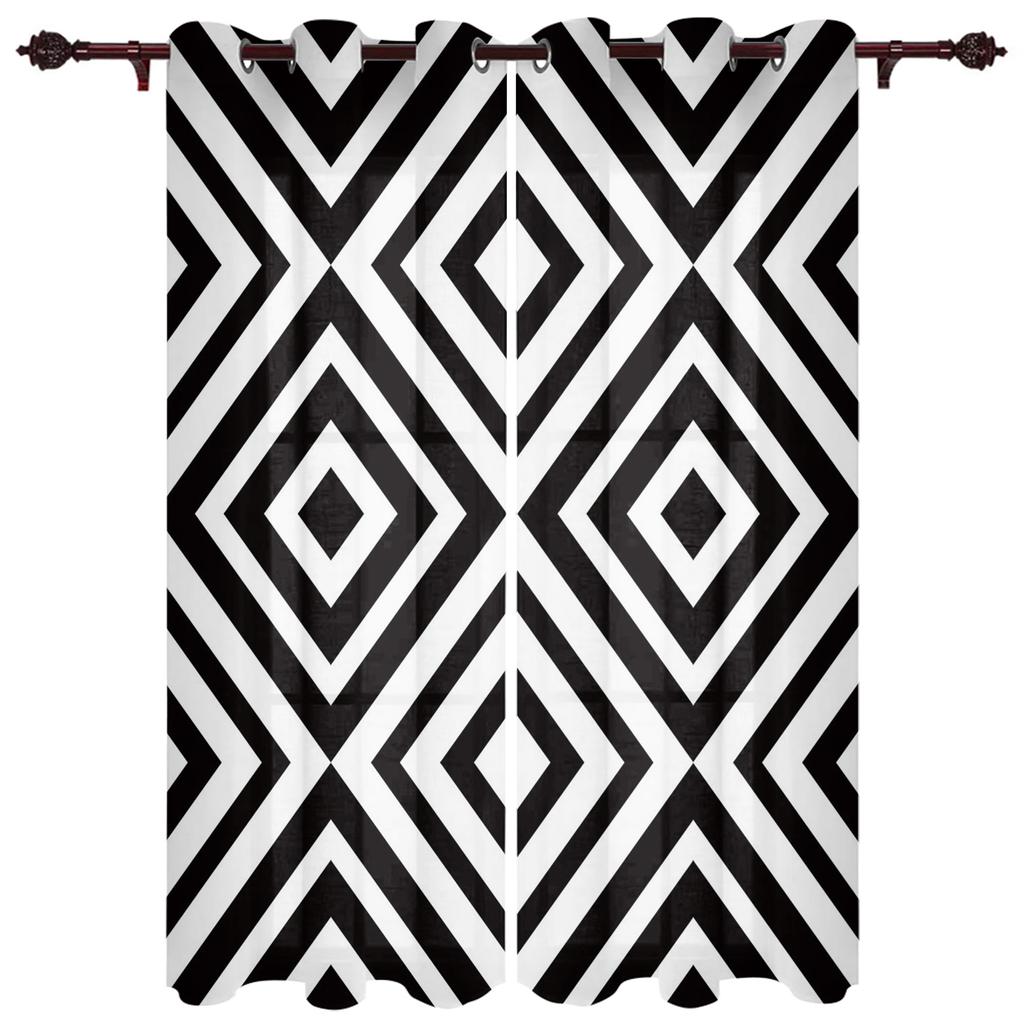 Modern Window Curtains for Living Room Abstract Geometric White Black Curtains for Child Bedroom Kitchen Decor Blinds Drapes
