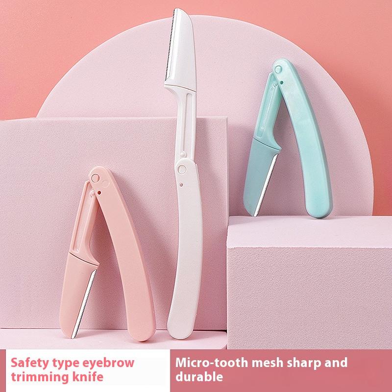 Recortador de cejas plegable de seguridad, afeitadora de cejas para mujer, antiarañazos, juego para principiantes, herramienta de belleza con cuchilla reemplazable.