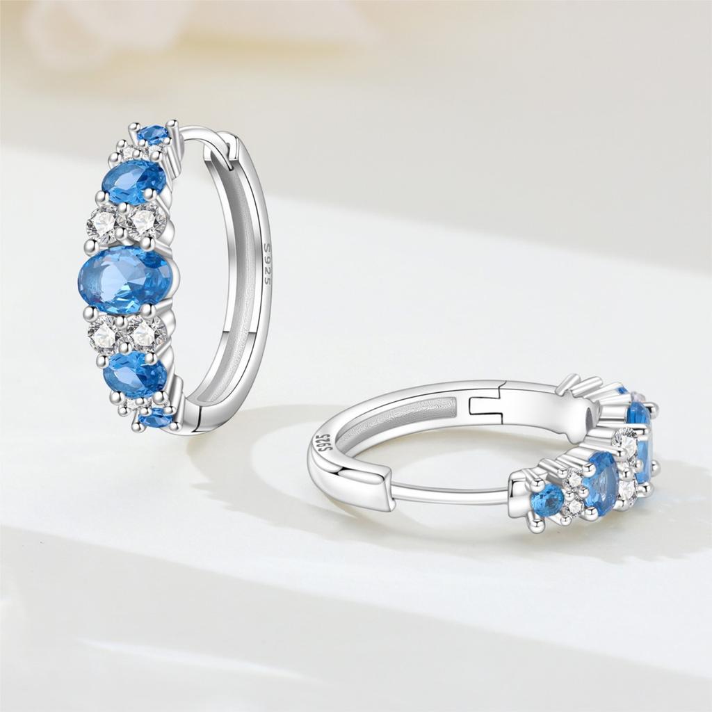 Orstarry S925 Silver Earrings Versatile Geometric Blue Purple Hoop Earrings For Women Birthday Gift Fine Jewelry