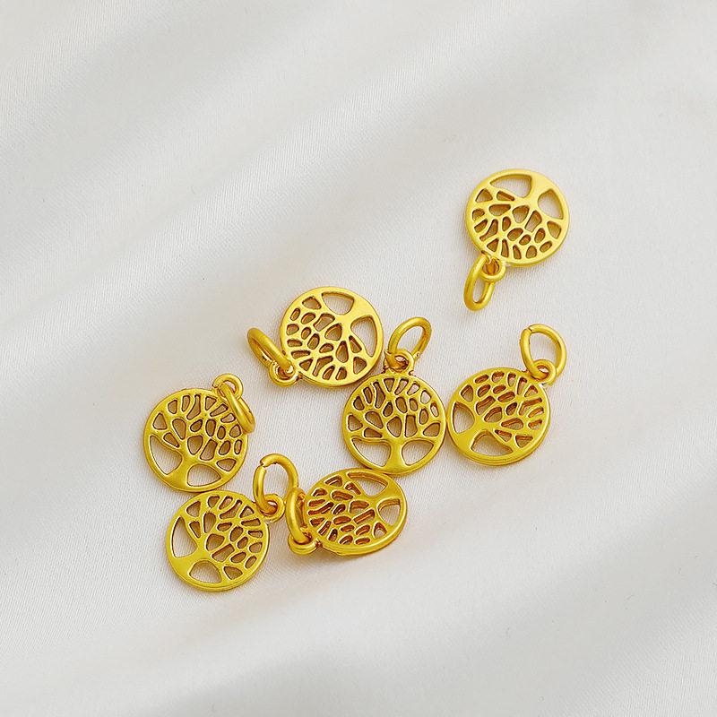 14k Gold Plated Tree of Life Hollow Round Pendant Necklace, 10mm, DIY Jewelry Accessories