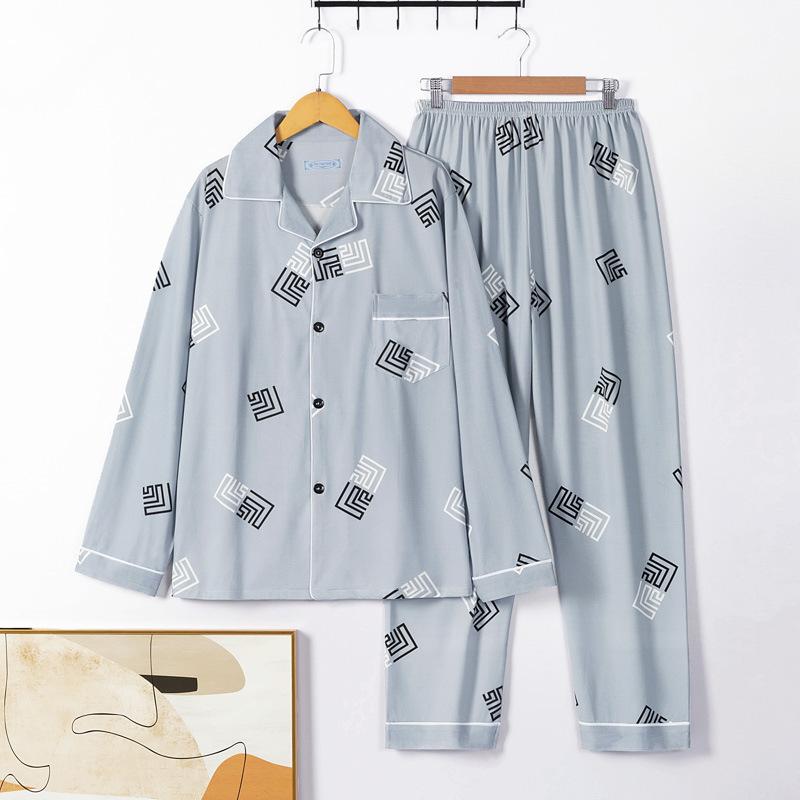 Men's Spring and Autumn Cotton Two-piece Pajamas Set Homewear Large Size Thin Section of Autumn Homewear