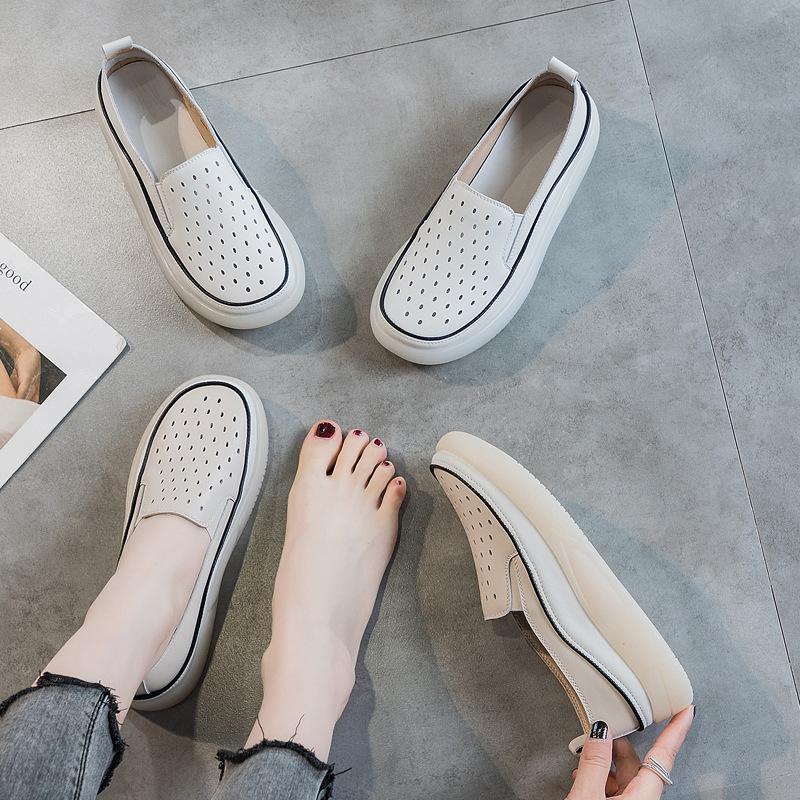 Fashion GKTINOO Women Sneakers Big Size 2025 Spring New Genuine Leather Loafers Hollow Out Women Casual Slip-On Women's Nurse Shoes