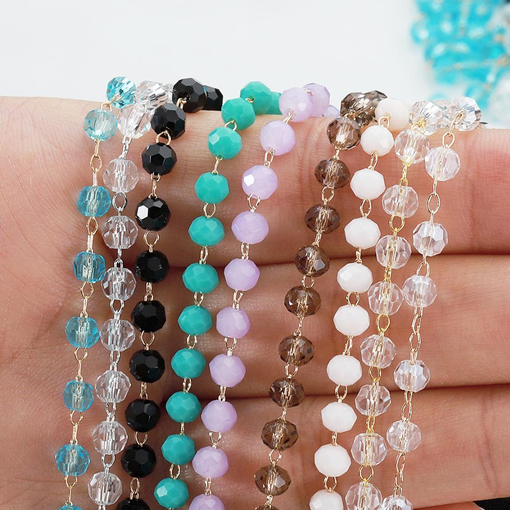 1meter Colorful Ball Beaded Chain Glass Crystal Beads Necklace Chain Accessories for Jewelry Making Components Crafts DIY Supply