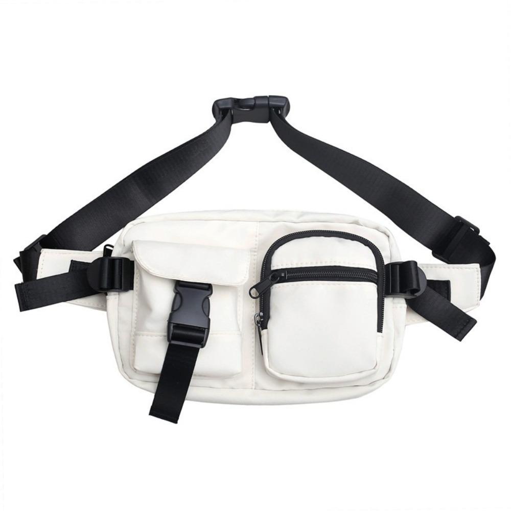 

Pocket Nylon Waist Bag Zipper Single Shoulder Bag Fashion Men s Chest Bag Male белый