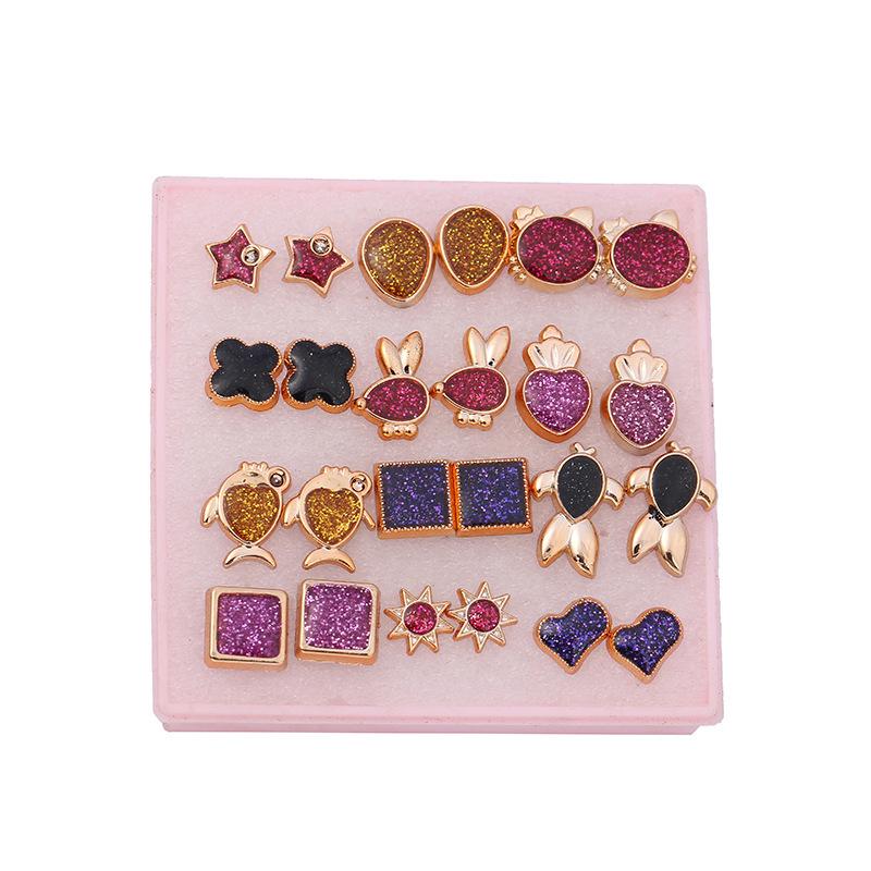 Korean Style 36-Pair Boxed Plastic Stud Earrings Set - Simple Internet Celebrity Birthday Gift