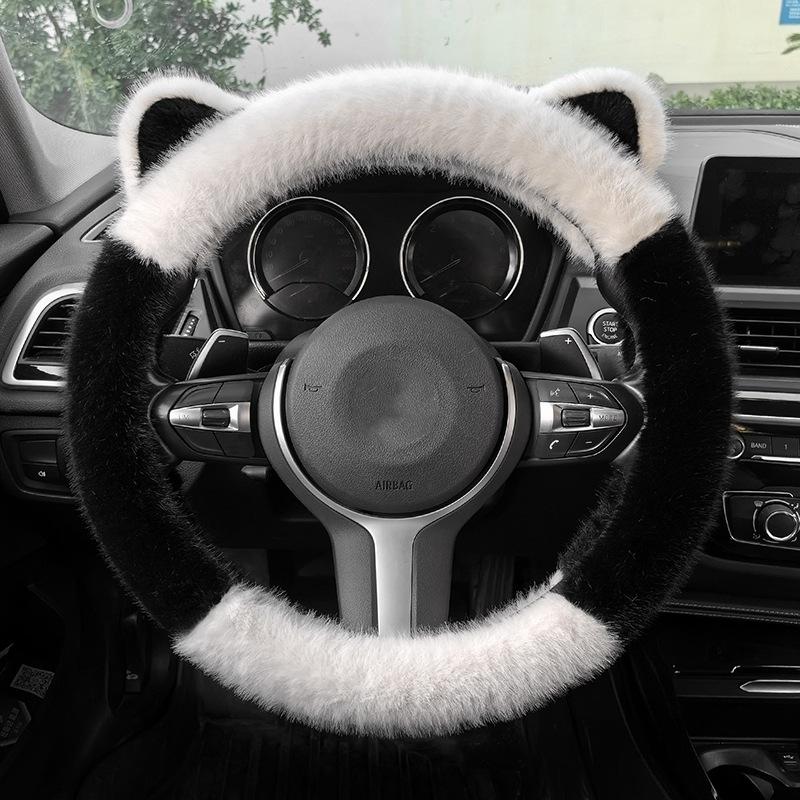 Winter Plush Thickened Cat's Ears Steering Wheel Cover Cute Cat-Ear Shaped Protective Car Steering Wheels & Accessories