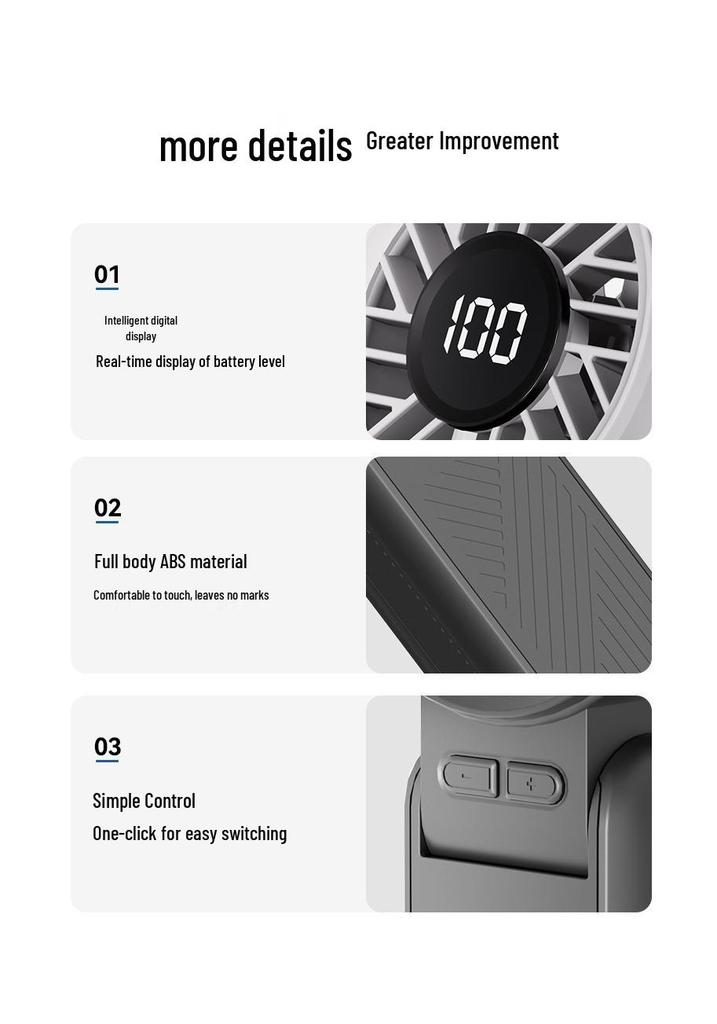 USB Rechargeable High-Speed Portable Handheld Fan with Digital Display