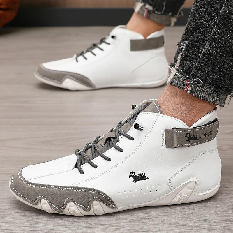 Men's White High Top Shoes New Luxury Waterproof Flat Shoes Lightweight  Comfortable Motorcycle Boots Sapatos Formais Masculinos
