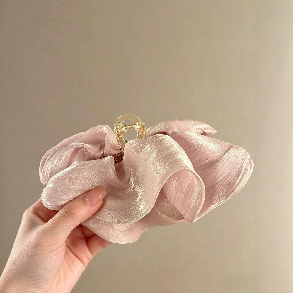 Korean Style PC Pleated Hair Claw Large Size Lightweight Mesh Flower Hair Clip Chic Tulle Material Shark Clip Party