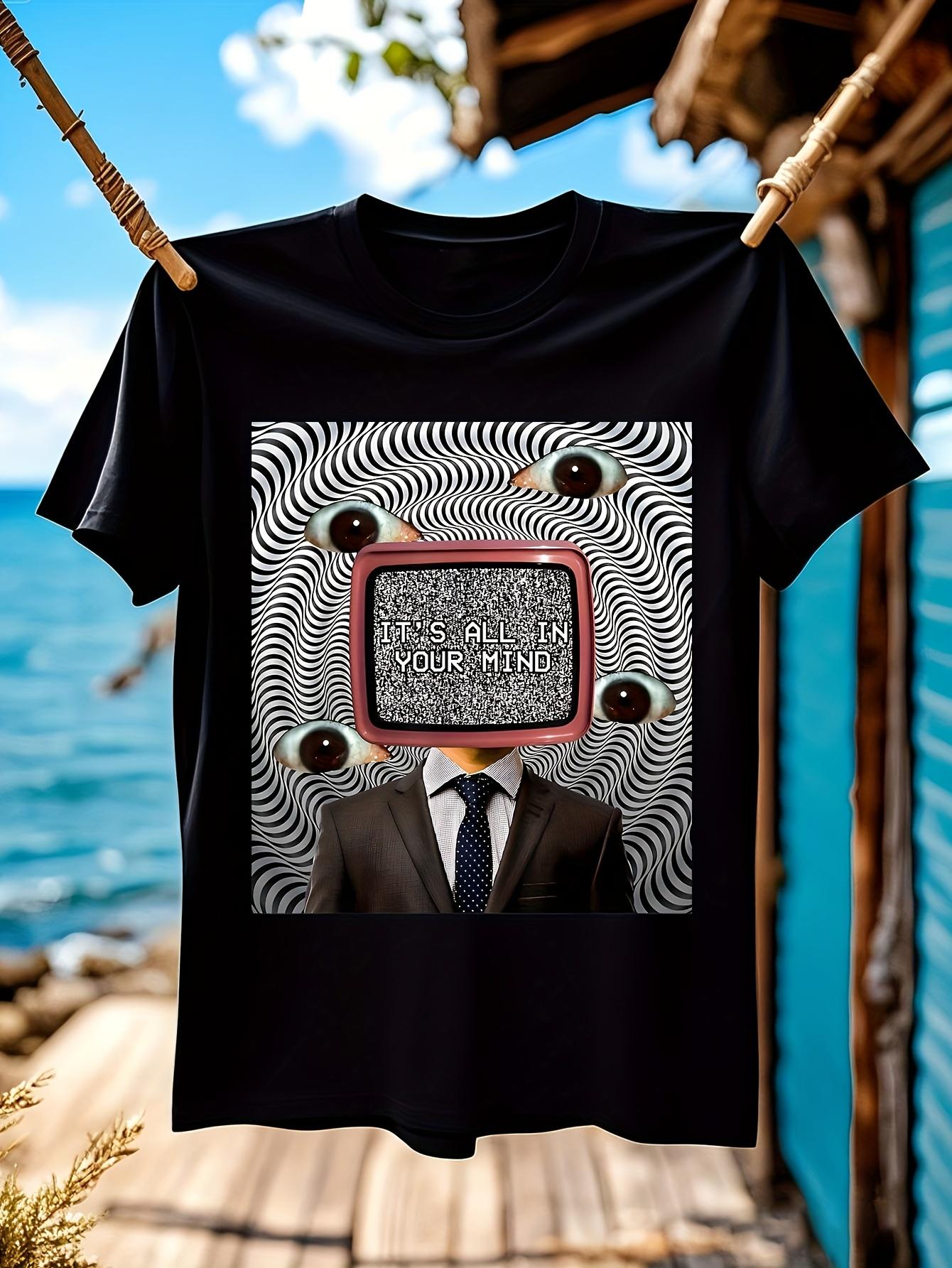 Black Casual Tshirt with Optical Illusion Weird Eyes This... XXL