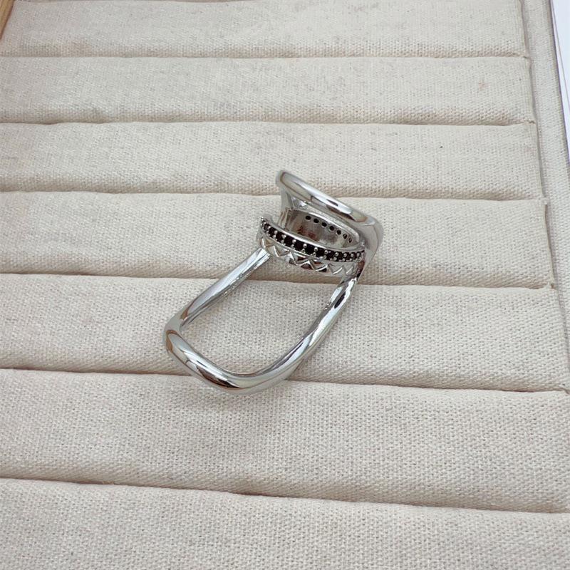 Double Finger Geometric Zirconia Ring - Trendy European American Hip Hop Style for Women.