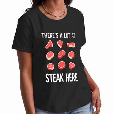 Steak Burger Wounisex Baumwoll-T-Shirt, Premium-Baumwolle mit Grafik, Langlebig, Lässige Mode. Arbeitet für Steak Lustiges Cartoon-Burger-Design, Klassische Passform