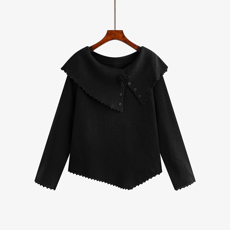 

Вязаный свитер с цветочным принтом и одним плечом большого размера для женщин, Зимняя коллекция 2025 XXL (150-180 jin) чёрный