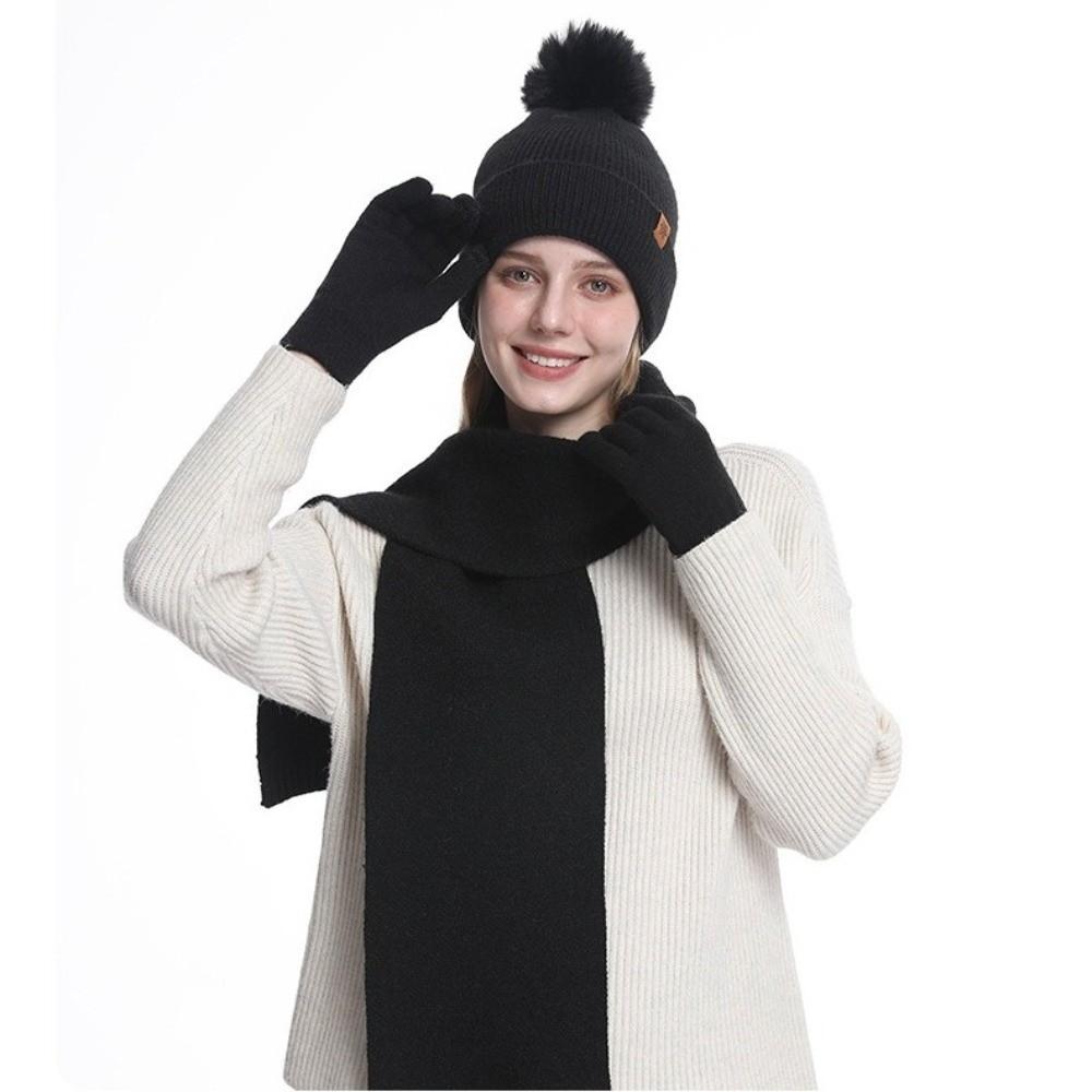 3Pcs/Set Thicken Knit Beanie Snood Set Plush Lining Touchscreen Gloves for Men Women