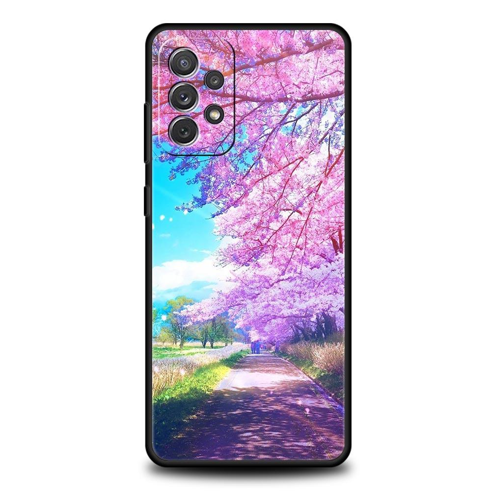 Cherry Blossoms Traint Moun Fuji Case For Samsung A13 A51 A71 A41 A31 A21S A11 A01 A03S A12 A32 A52 A22 A23 A33 A53 A73 5G Cover