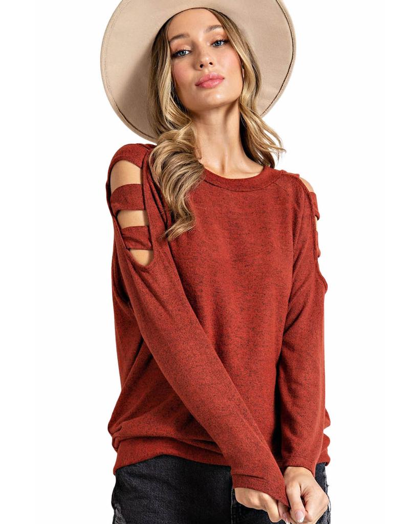 Azura Exchange Orange Cutout Cold Shoulder Long Sleeve Top