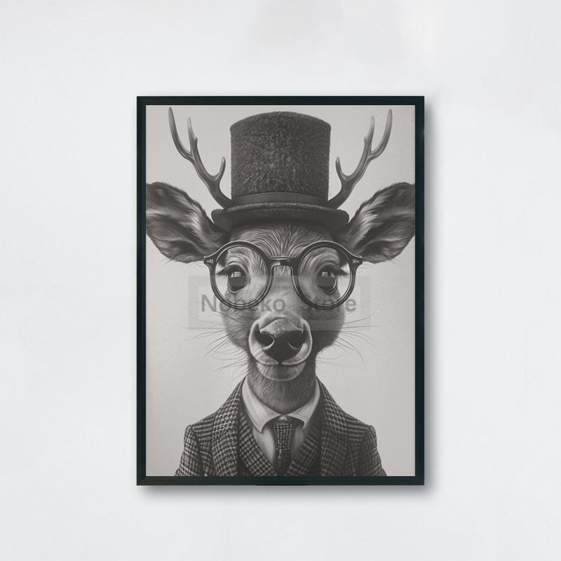 Gentleman Vintage Animals Poster Antique Design Prints Canvas Painting Retro Wall Art Pictures Home Room Monochrome Decoration