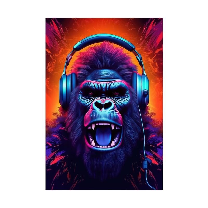 Monkey Cat Dog Headphone Poster Living Bed Room Home Bar Decor Canvas Painting Fashion Dj Music Animal Wall Art Picture Prints
