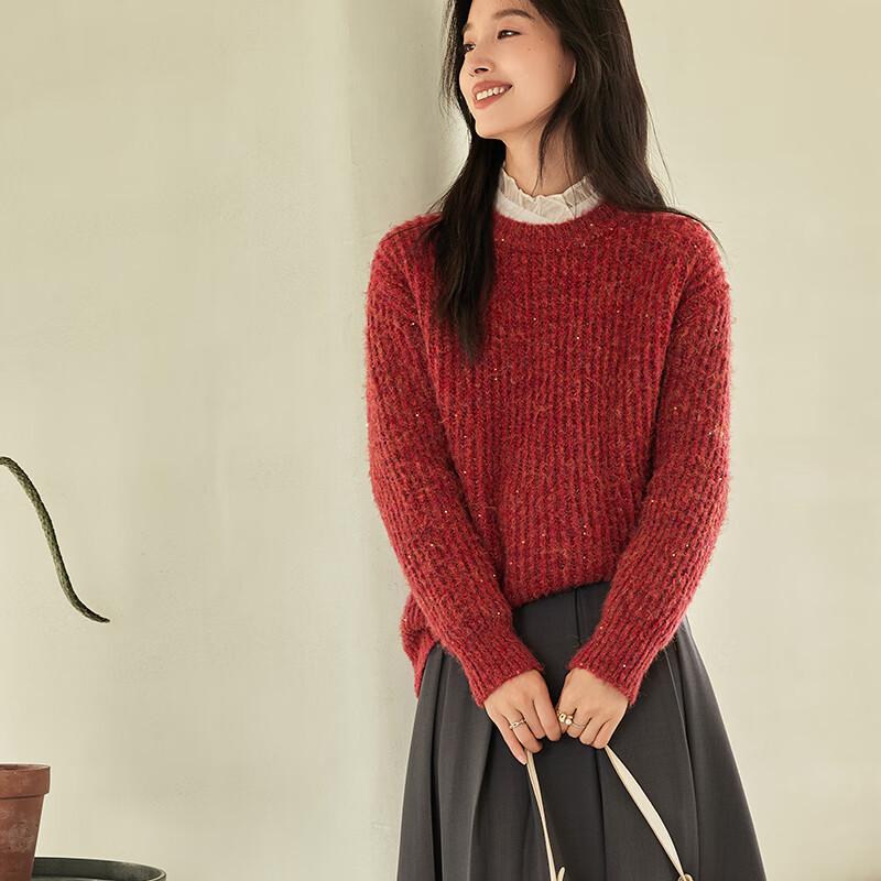 VICTORIA&VERA Women's Ribbed Sequin Knit Sweater