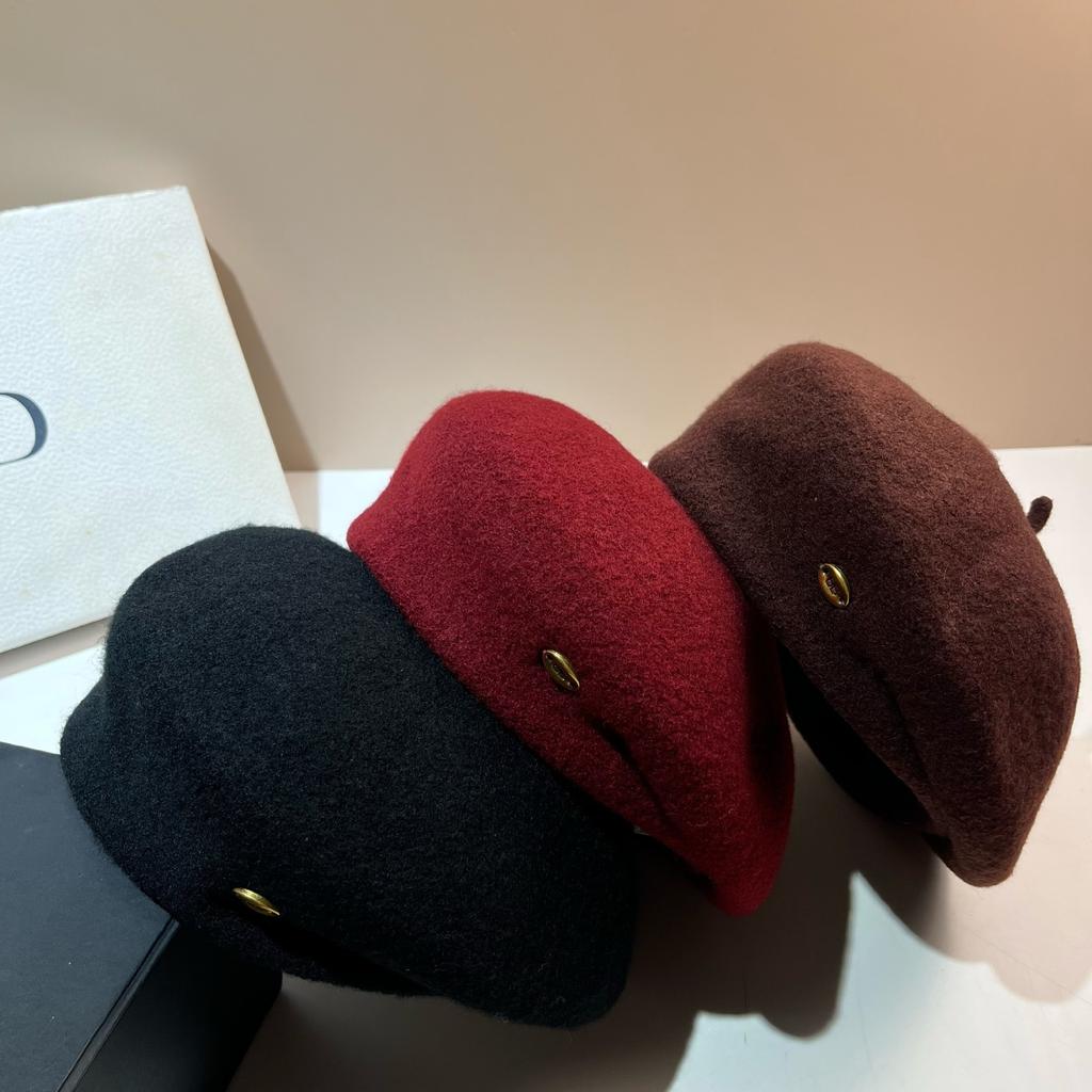 Granular Wool Shaped Beret Japanese Three-Dimensional Edge Pressing Irregular Temperament Large Print Painter Hat Versatile