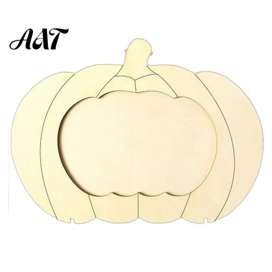 Unfinished Wood Photo Holder Wooden Pumpkin Frame, Halloween Thanksgiving DIY Paintable Craft for Kids, Blank Handmade Picture Holder, Fall