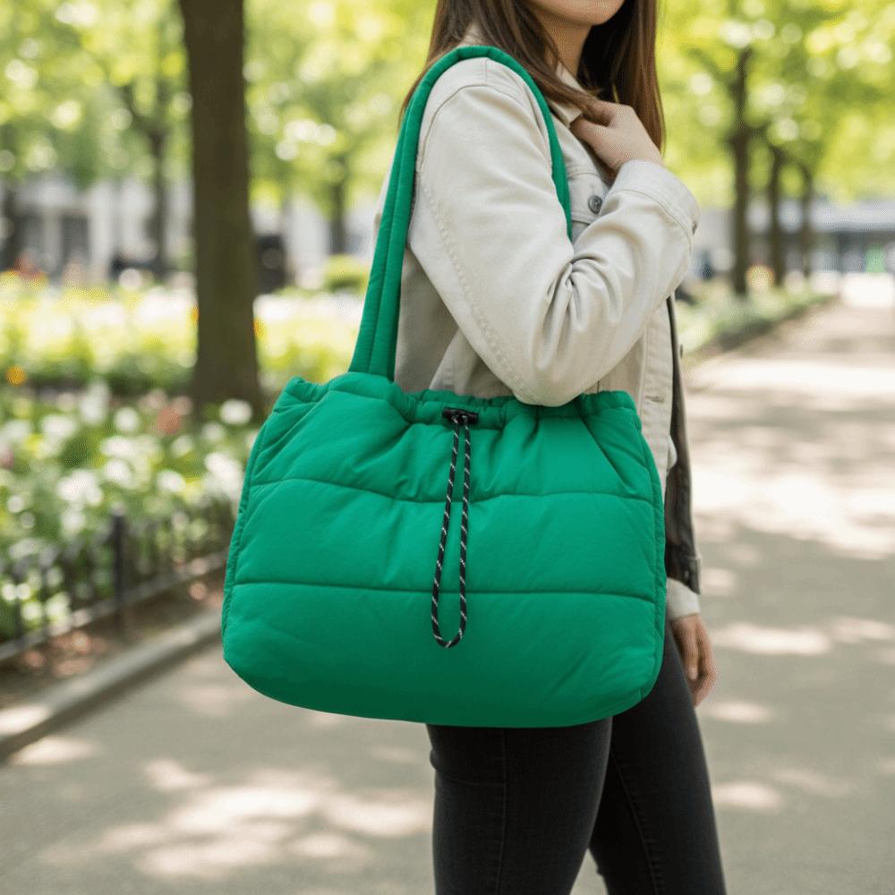 Down Drawstring Shoulder Bag Versatile Large Capacity Underarm Bags Puffy Quilted Tote Bag  Daily