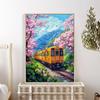 5d DIY Diamond Painting Cross Stitch Tram Peach Blossom Scenery Diamond Embroidery Mosaic Full Round Drill Home Decor