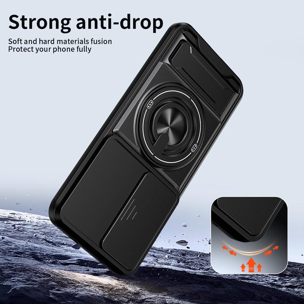 For Infinix Hot 60 Pro+ 4G Magnetic Case Ring Holder Foldable Kickstand TPU PC Phone Cover with Camera Lens Slider