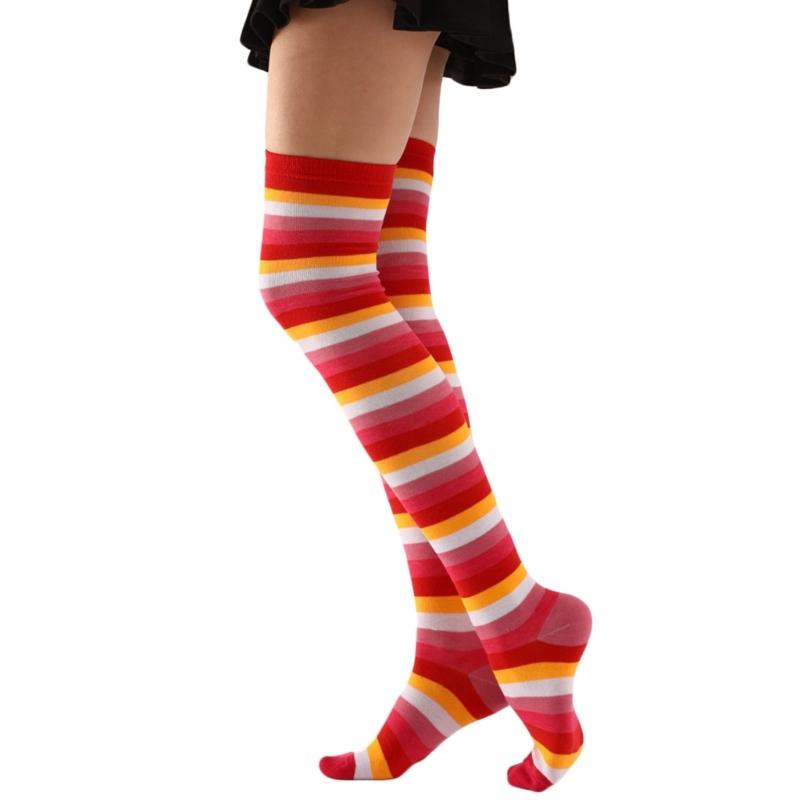 Women s Over Knee High Socks,Fashion Colorful Striped Stockings Cosplay Thigh High Socks Long Boot Stockings Gifts One Size